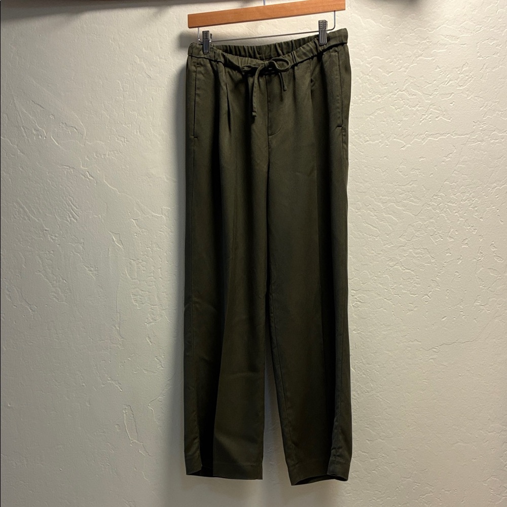 Banana Republic Olive Green Wide-Leg Drawstring Pants, Size Small